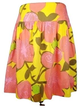 Trina Turk Yellow Floral Circle Skirt with Pink Blooms
